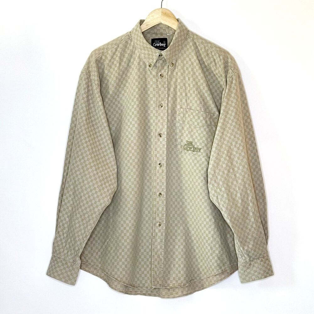 STERLING COWBOY David Storm Shirt Mens XL Tan Checked Oversized VTG Western READ